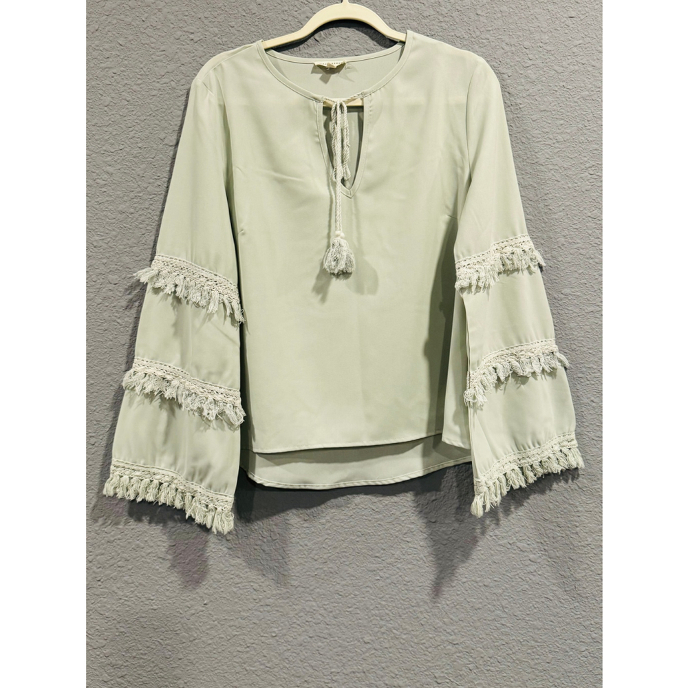 Women's Main Strip Green Blouse Size M - Picture 7 of 8